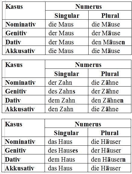 Deklinationen Beispiele, starke Deklination