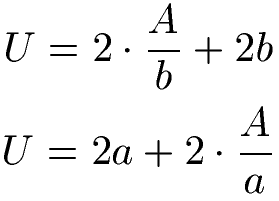 Rechteck Umfang Formeln mit Fläche