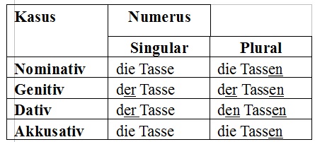 Deklination Skala - Alle Fälle des Substantivs, Plural und Artikel