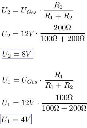 Spannungsteiler unbelastet Beispiel