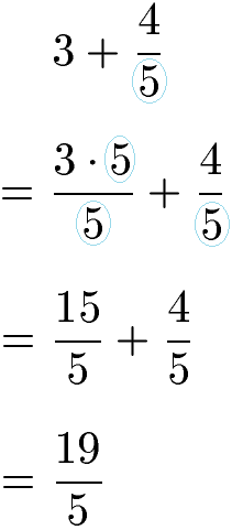 Brüche addieren mit ganzen Zahlen Beispiel