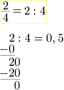 Brüche in Dezimalzahl umwandeln: 2/4 umrechnen Beispiel