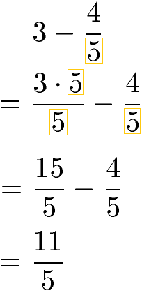 Brüche subtrahieren mit ganzen Zahlen Beispiel