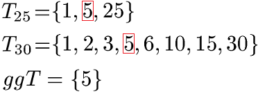 Größter gemeinsamer Teiler (ggT) von 25 und 30 mit Zahlenreihe