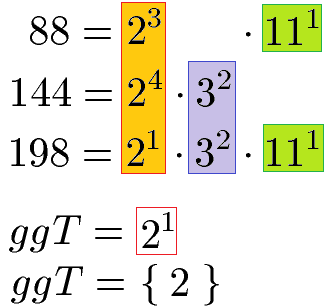 ggT von drei Zahlen: 88, 144 und 198