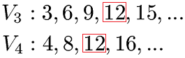 Kleinstes gemeinsames Vielfaches von 3 und 4 Beispiel