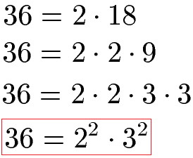Primfaktorzerlegung für kgV Zahl 36