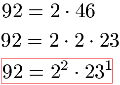Primfaktorzerlegung für kleinstes gemeinsames Vielfaches Zahl 92