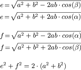 Parallelogramm: Diagonale Formeln