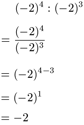 Potenzen dividieren: gleiche Basis mit negativen Zahlen