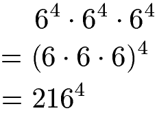 Potenzen multiplizieren: gleiche Basis, gleicher Exponent mit drei Zahlen
