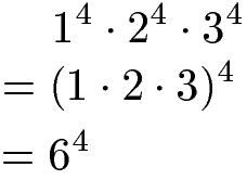 Potenzen multiplizieren: gleicher Exponent mit drei Zahlen