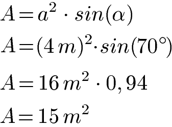 Raute Flächeninhalt mit Winkel Beispiel