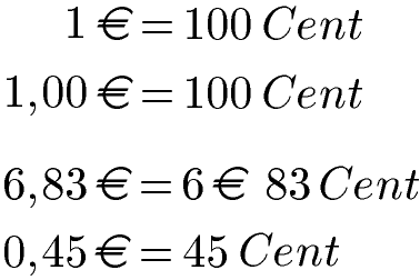 Darstellung Euros und Cents