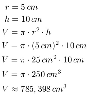 Volumen Zylinder Beispiel 1