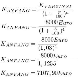 Zinseszins Formel Anfangskapital Beispiel 1