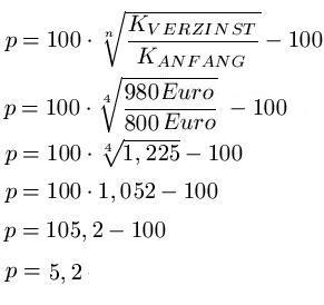 Zinseszins Formel Zinssatz Beispiel 1