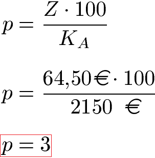 Zinsrechnung: Jahreszinsen Zinszahl (Zinssatz) berechnen Beispiel 2