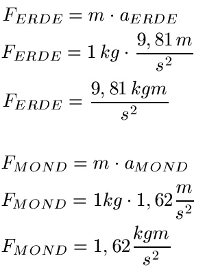 Unterschied Masse Kraft Beispiel